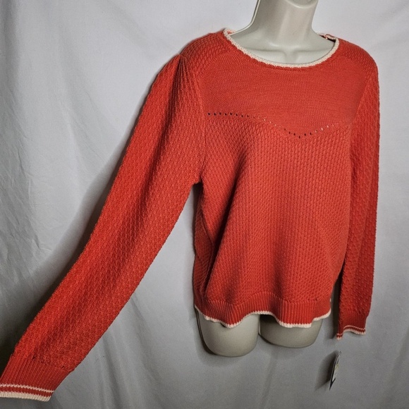 New Democracy Long Puff Sleeve Round Neck Mixed Stitch Sweater Poppy Red Size M - Picture 5 of 11